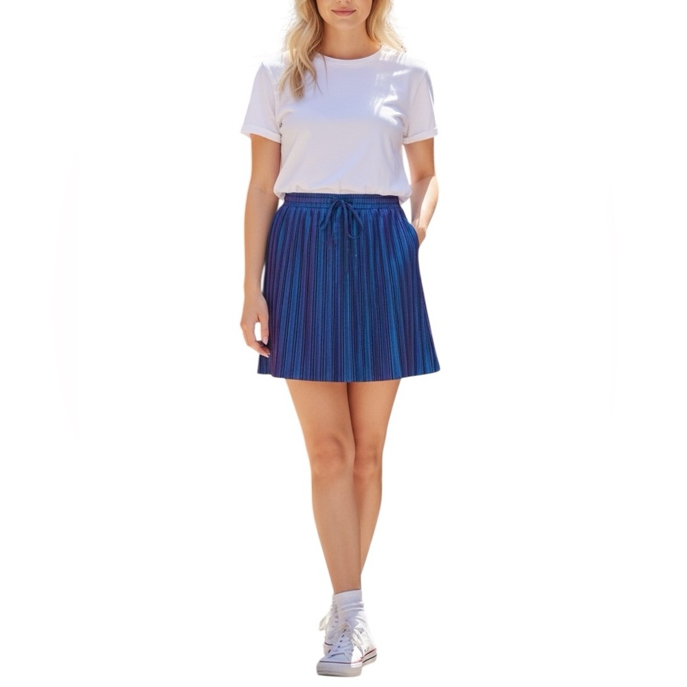 NWT Bruuns Bazaar of Denmark Women's Pleated Navy Drawstring Skirt, Size 38/M